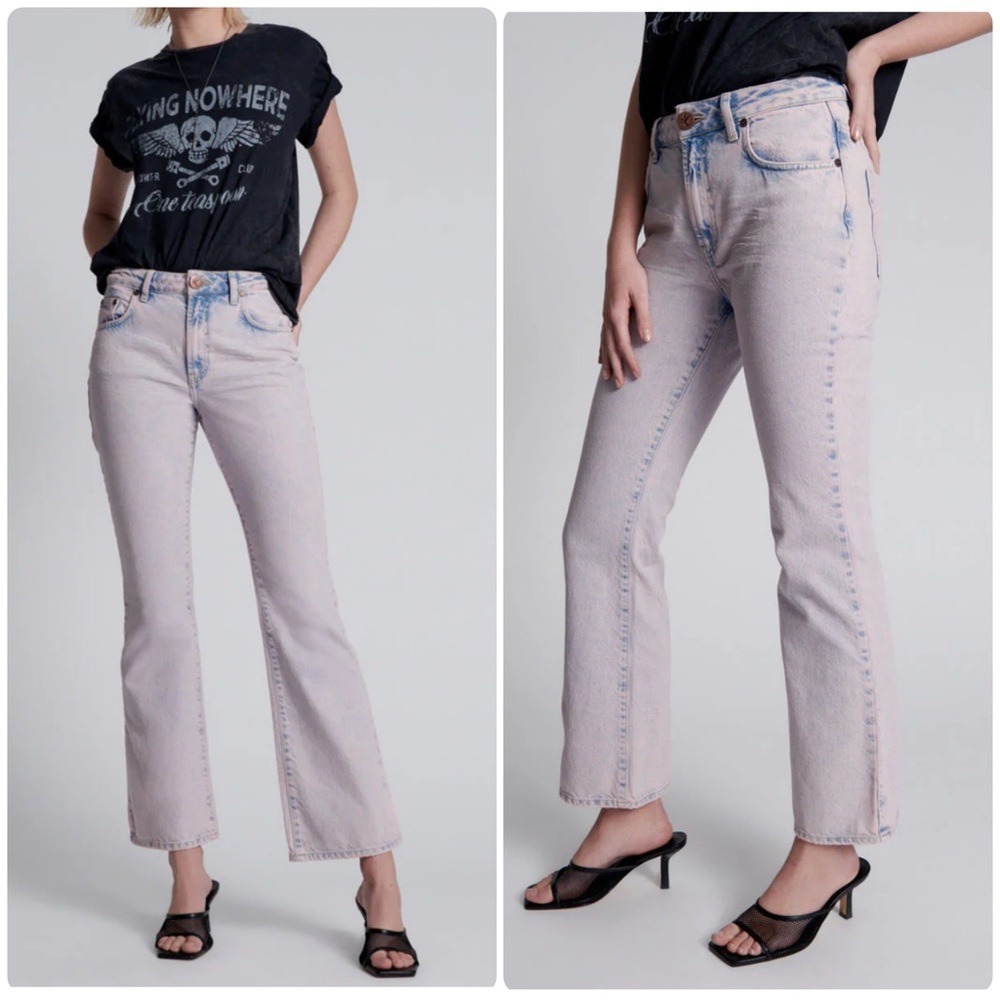 One Teaspoon Charlie High Waist Slim Flared Denim Jeans Pink Haze W29 Cotton‎